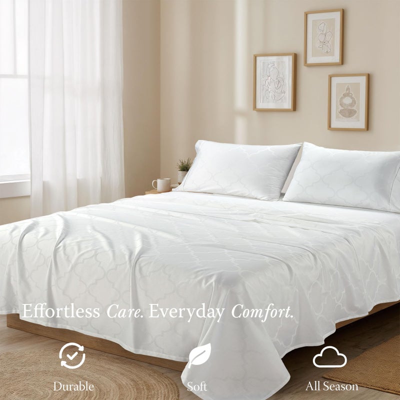 Threadmill 100% Cotton Sheets for King Size Bed | 4 Pc King Bed Sheets Set | Soft, Breathable Lightweight Damask Sateen for All-Season Use | Snug Fit Elastic Deep Pocket King Sheets | White - Image 5